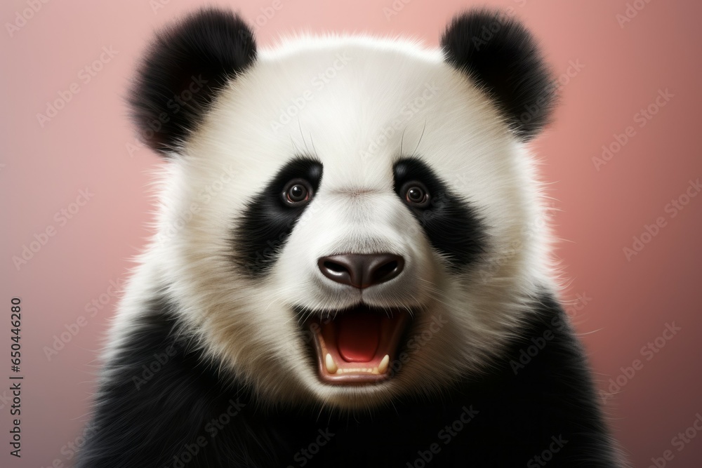 Panda with a shocked emotion. Portrait with selective focus and copy space Panda with a shocked emotion. Portrait with selective focus and copy space