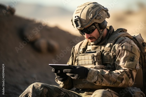 Military drone operator. Background with selective focus and copy space