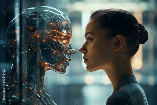 The concept of humanity versus artificial intelligence and machines of the future photo