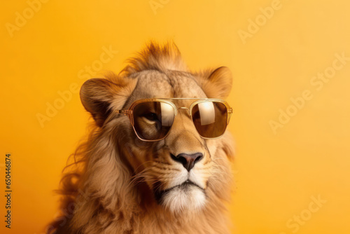 This lion is a fashion icon in the animal kingdom. With his cool shades and majestic mane  he exudes style and confidence. AI Generative.