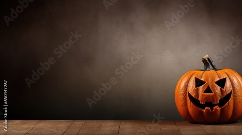 Photo of Eerie Jack-o'-Lantern, large blank background space for text on right side