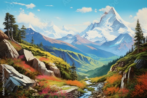 Vivid Reverie: A Mountain Range in Hyper-Realism 