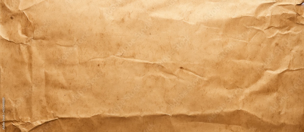 Recyclable organic paper bag with creased craft texture and light brown color used as background