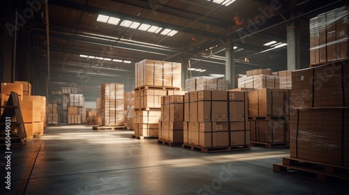 A warehouse full of boxes and pallets.