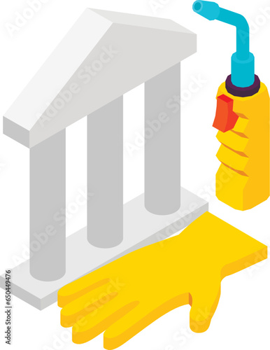 Metalworking tool icon isometric vector. New auto welding torch and safety glove. Professional equipment, construction work photo