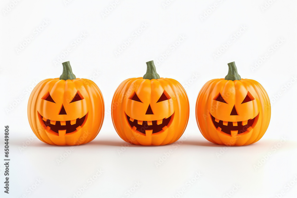 Orange craved pumpkin with halloween theme on a white background Orange craved pumpkin with halloween theme on a white background