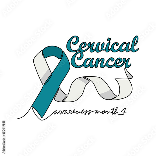One continuous line drawing of cervical cancer awareness month with white background. Awareness ribbon design in simple linear style. healthcare and medical design concept vector illustration.