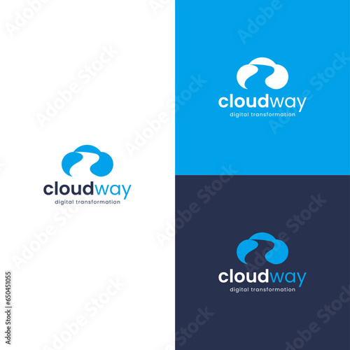 Draw a path leading to the clouds. Modern and minimal is very suitable for technology logos
