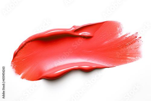 Beautifully smeared red cream or cream streak isolated on white background, top view.generative ai 