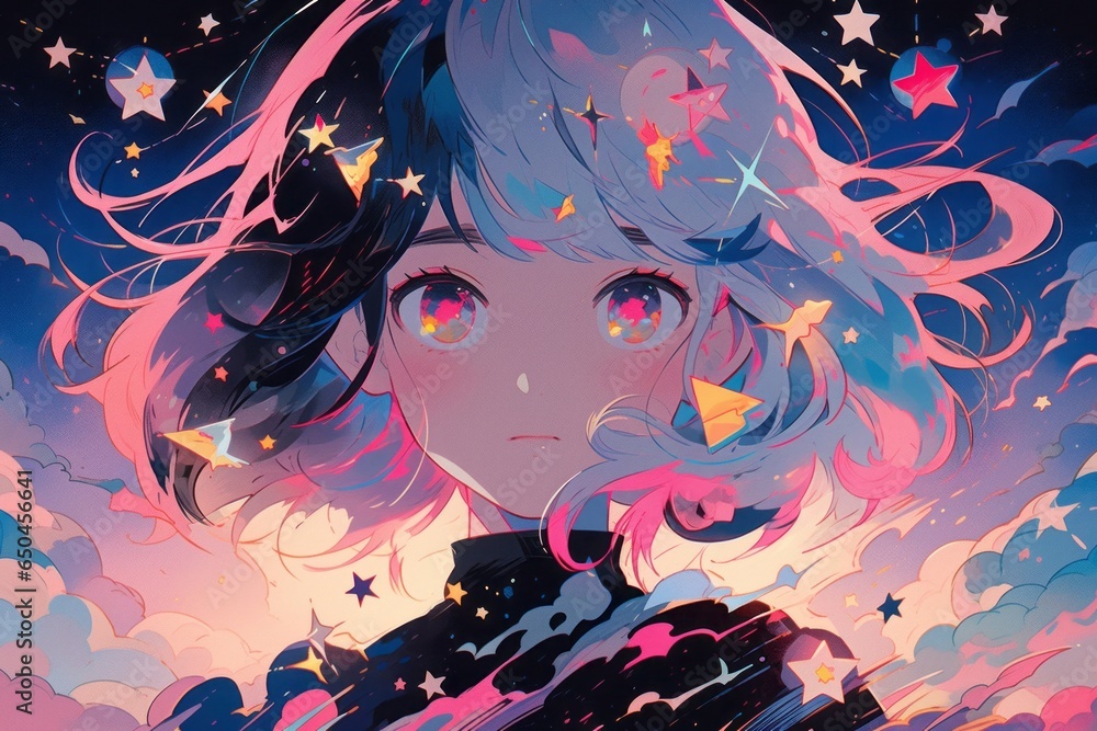 Fototapeta premium アニメ絵風の女の子イラスト,Generative AI AI画像