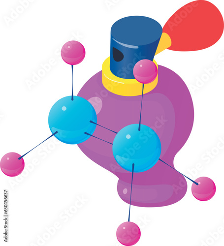 Perfume bottle icon isometric vector. Bottle of new perfume and molecule symbol. Parfum de toilette, aroma, perfumery