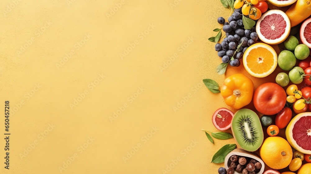 Fresh vegetables background with copy space, World vegan day concept, Generative ai