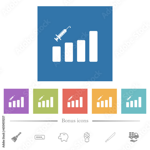 Vaccination graph flat white icons in square backgrounds photo