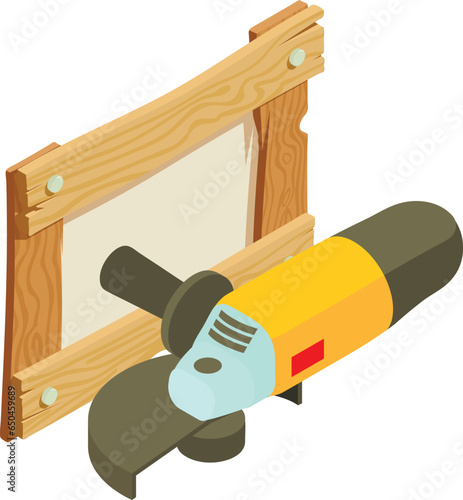 Electric equipment icon isometric vector. Electric sander and wooden board icon. Angle grinder, construction and repair work
