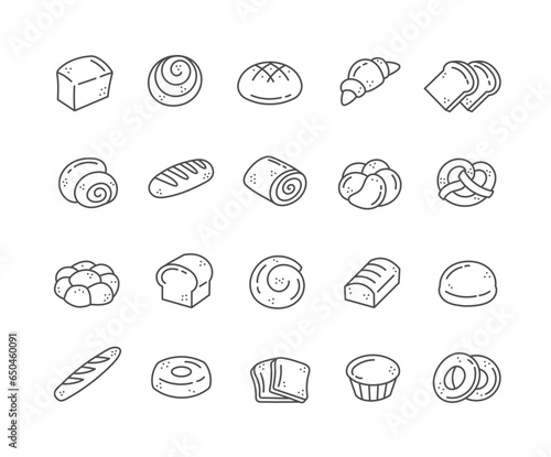 Set of icons bakery products. Editable stroke outline