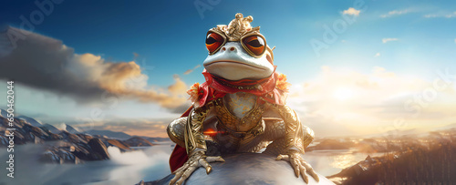 Golden frog. Banner. Wallpaper. Copy space. Generated AI. photo