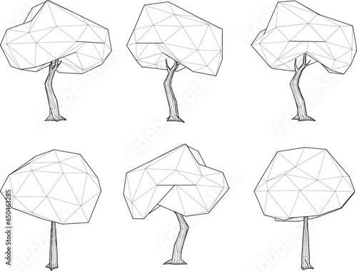 Vector sketch illustration of a low poly tree cartoon design for completeness of the image