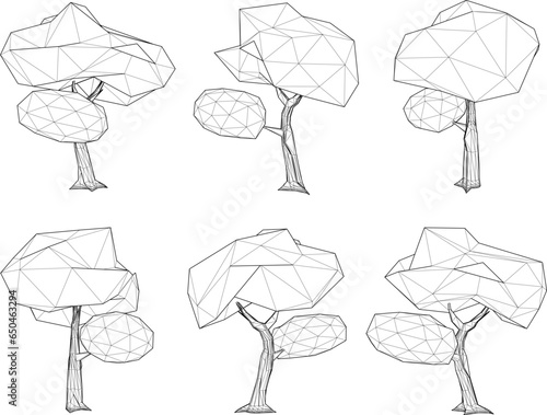 Vector sketch illustration of a low poly tree cartoon design for graphic completeness