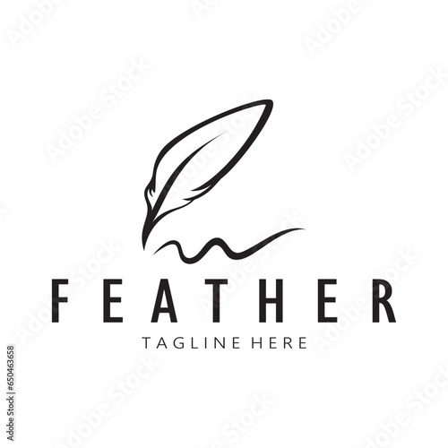 Feather logo, feather pen logo, law firm feather logo vector simple design