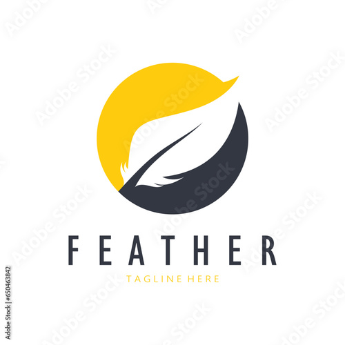 Feather logo, feather pen logo, law firm feather logo vector simple design