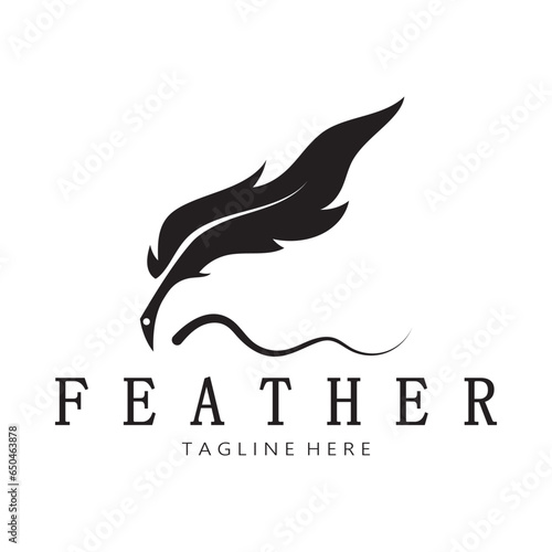 Feather logo, feather pen logo, law firm feather logo vector simple design