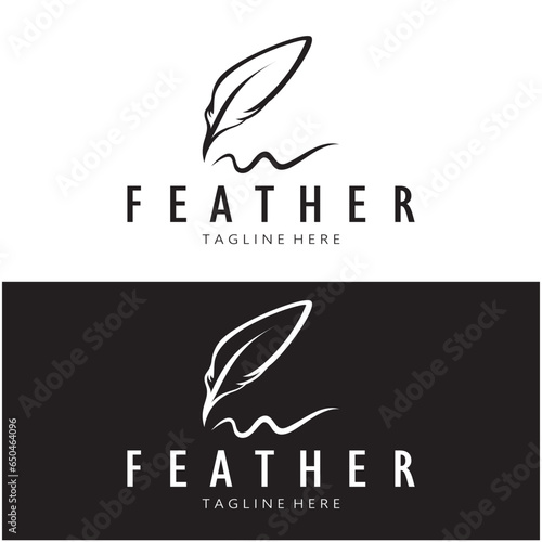 Feather logo, feather pen logo, law firm feather logo vector simple design
