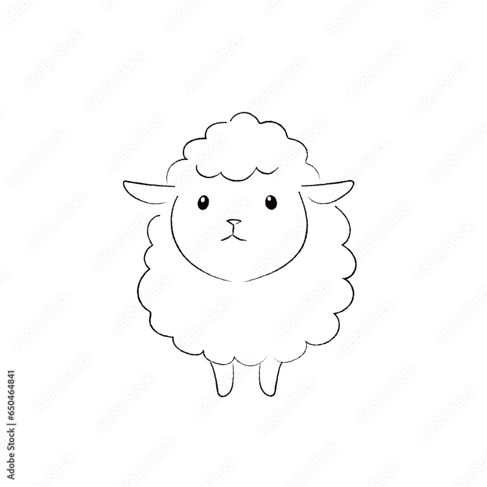 Fototapeta premium かわいい子羊のイラスト モノクロ線画