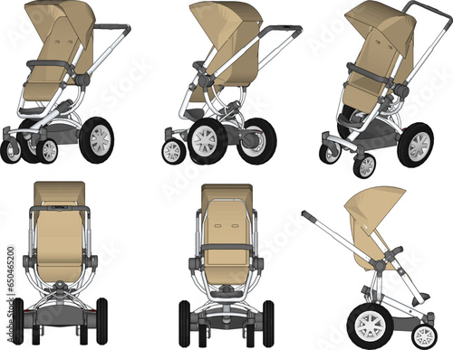Vector sketch illustration of baby stroller design for traveling