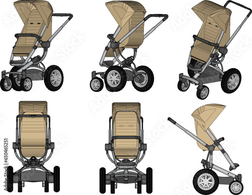 Vector sketch illustration of baby stroller design for traveling