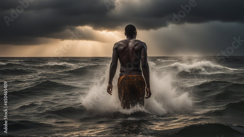 african migrants lost in a dangerous storm in mediterranean, sea dreaming of european future