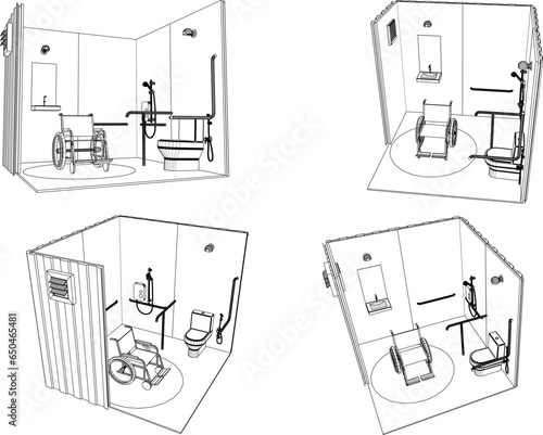 Vector sketch illustration of bathroom design for disabled people