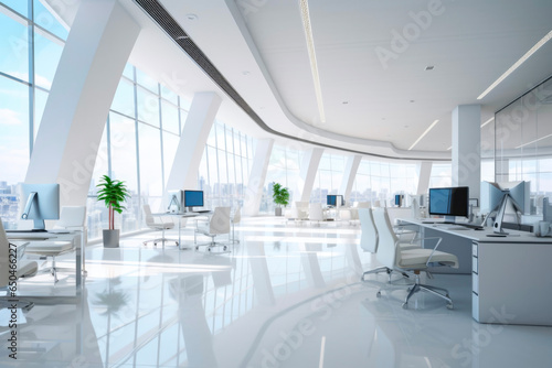 Natural beautiful lighting of white modern office in simple company for business. Business concept for work and meetings.