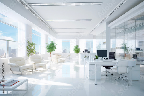 Natural beautiful lighting of white modern office in simple company for business. Business concept for work and meetings. © cwa