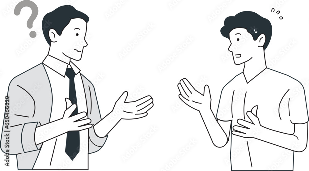 Fototapeta premium the business man is asking the man something, and the man is panicking