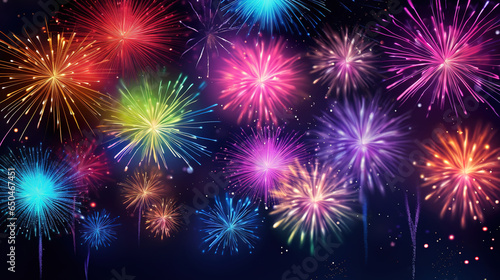 Abstract new year background with colorful fireworks and christmas lights. Generative Ai