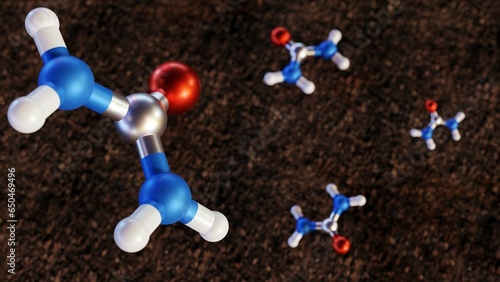 Fotografie urea molecules scattered in the white background 3d rendering
