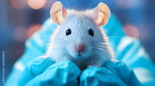 White laboratory rat being carried by scientist Generative AI