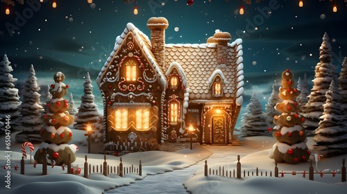 christmas background with candy gingerbread house