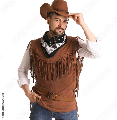 Handsome cowboy on white ba...