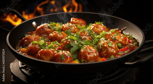 Delicious, steaming meatballs in a bowl. © hakule