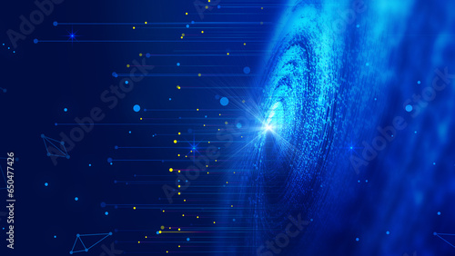 Fototapeta Naklejka Na Ścianę i Meble -  Space blue particle vortex and star ray Internet technology big data background