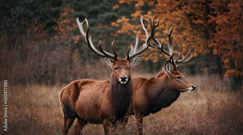 Ai generative photo A red deer in the nature habitat during the deer rut european wildlife © MohSugengPayitno