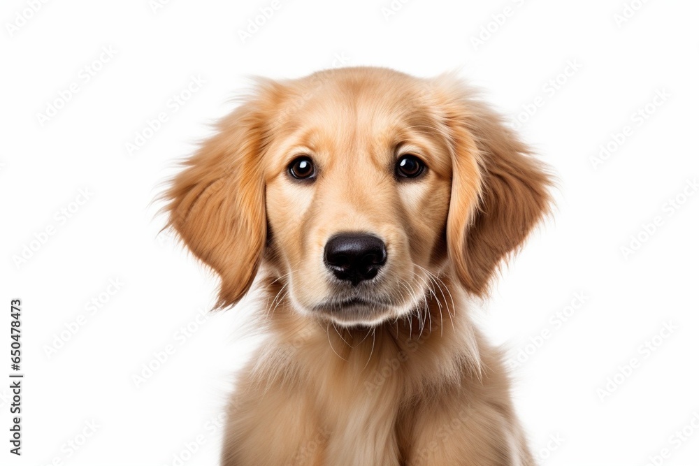 Generative AI : A young Golden Retriever Portrait isolated on white
