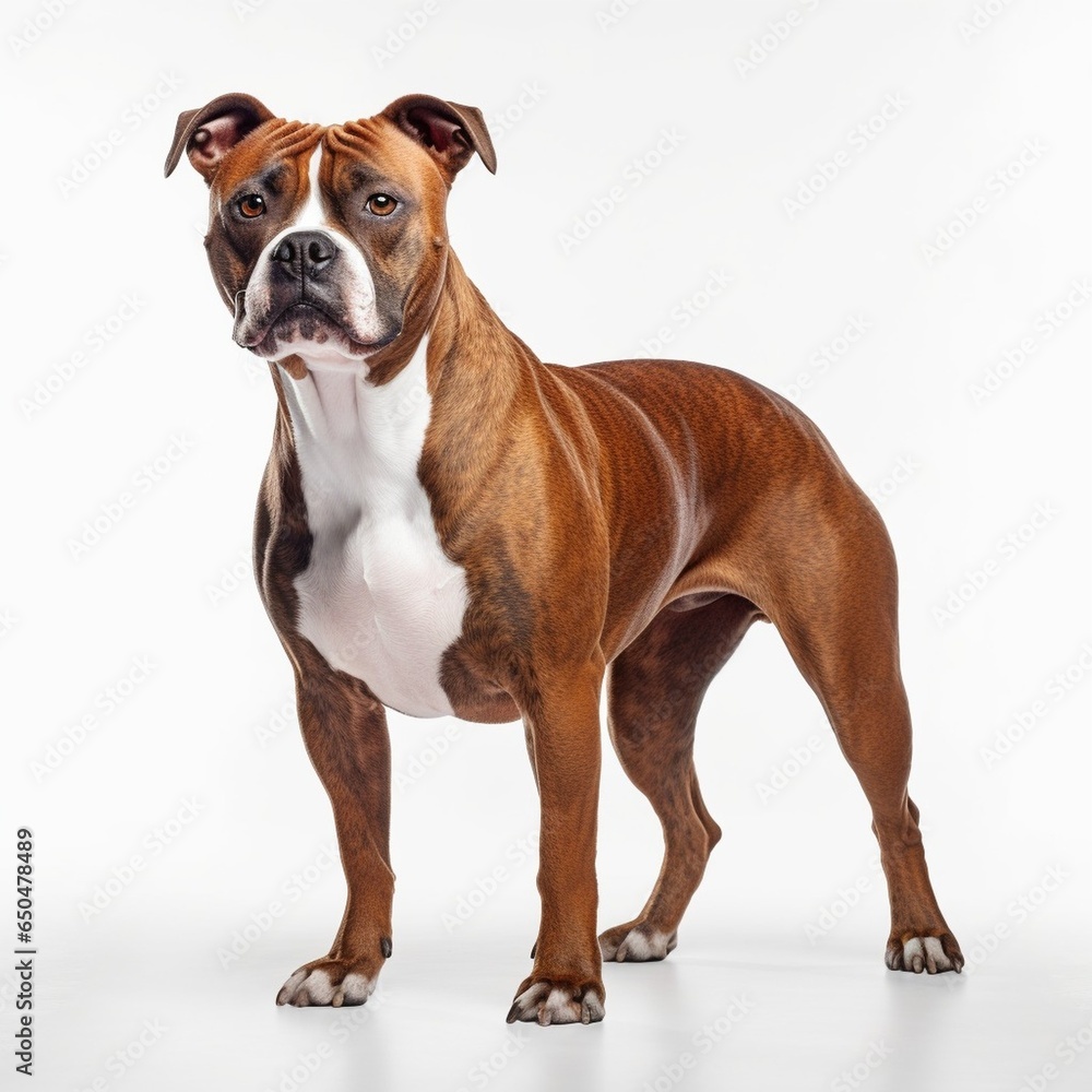 Generative AI : A full body shot of a pit bull on a white background Generative AI : A full body shot of a pit bull on a white background