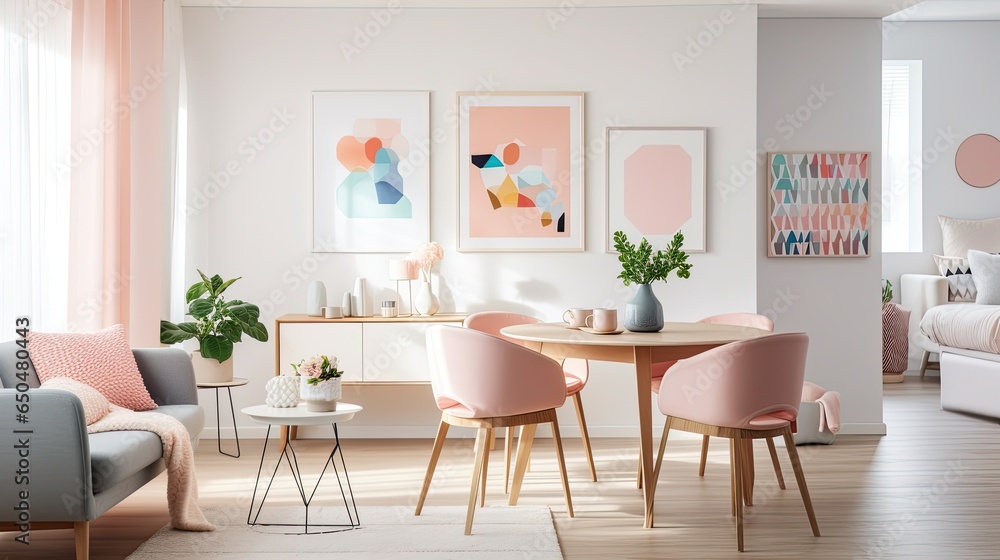 Modern bedroom interior design with pink pillows and armchairs Modern bedroom interior design with pink pillows and armchairs
