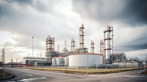 Petrochemical plant with blue sky and clouds - industrial background
