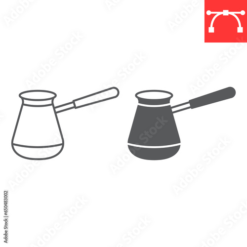 Turkish cezve line and glyph icon, cooking and drink, turkish coffee pot vector icon, vector graphics, editable stroke outline sign, eps 10.