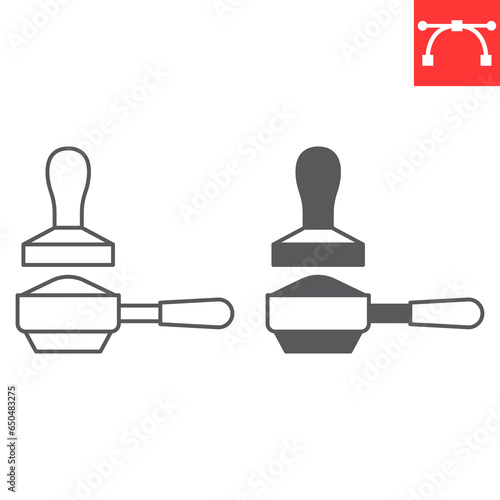Portafilter line and glyph icon, barista and equipment, coffee holder vector icon, vector graphics, editable stroke outline sign, eps 10.