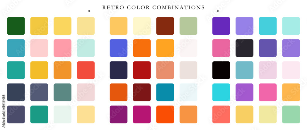 Retro color palette. Trend color palette guide template. An example of a color palette. Forecast of the future color trend. Match color combinations. Vector graphics. Eps 10.
