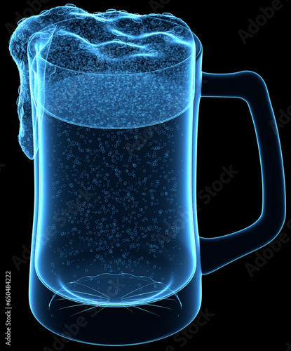 3D Beer Mug Glass Hologram Isolated on Black Background